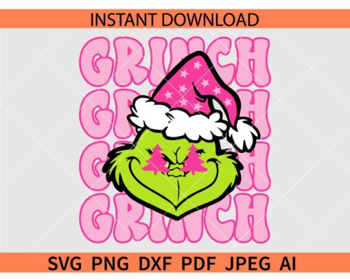 Grinch face Preppy SVG, Retro Grinch face Preppy SVG