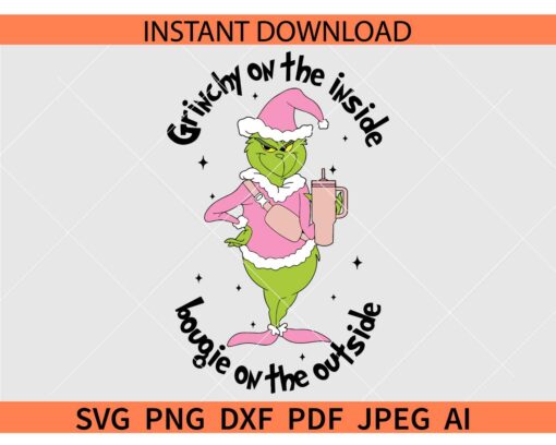 Grinch on the inside bougie on the outside SVG, Santa Grinch with Iced Coffee SVG