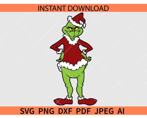 Grinch standing SVG, Grinch Holding Wiest SVG