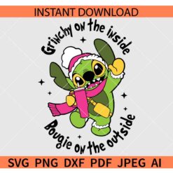 Grinchy on the inside Bougie on the outside SVG, Christmas Stitch SVG, Santa Stich Bougie SVG