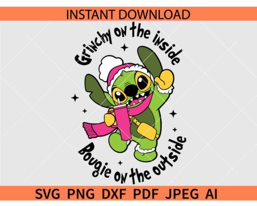Grinchy on the inside Bougie on the outside SVG, Christmas Stitch SVG, Santa Stich Bougie SVG