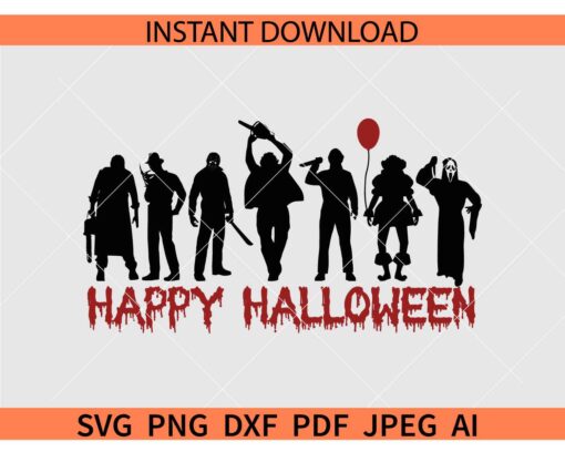 Happy Halloween Characters SVG, Halloween Characters SVG, Horror Movie Characters SVG
