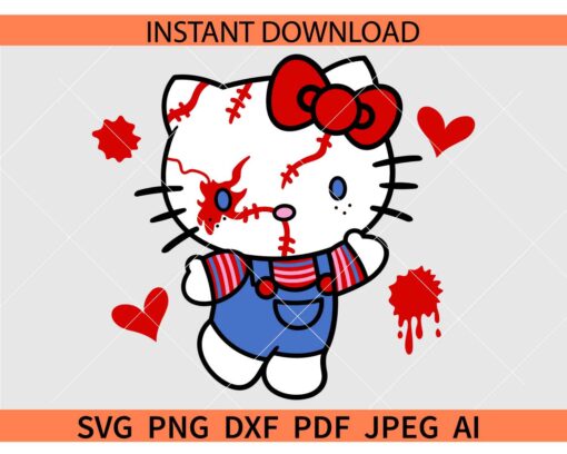 Hello Kitty Chucky face SVG, Horror Kitty SVG, Kitty Halloween SVG