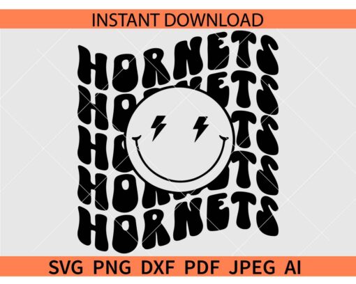 Hornets smiley face SVG, Hornets smiley face Retro Wavy Text SVG, Retro Text Hornets smiley face SVG