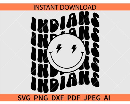 Indians smiley face SVG, Indians smiley face Retro Wavy Text SVG, Retro Text Indians smile SVG