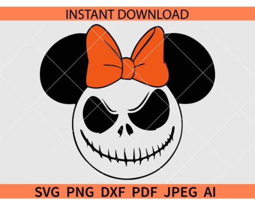Jack Skellington Minnie Mouse ears SVG, Minnie Mouse Head Jack Skellington SVG, Minnie Bow Jack SVG