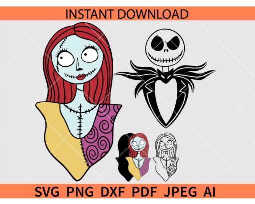 Jack and Sally Bundle Svg, Nightmare Before Christmas Bundle Svg, Jack Skellington and Sally SVG