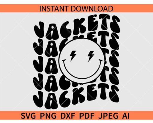 Jackets smiley face SVG, Jackets smiley face Retro Wavy Text SVG, Retro Text Jackets smile SVG