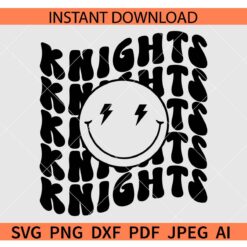 Knights smiley face SVG, Knights smiley face Retro Wavy Text SVG, Retro Text Knights smiley face SVG