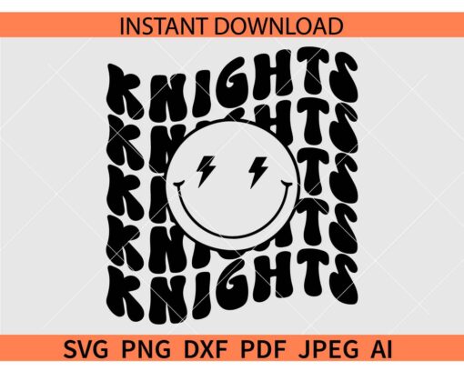 Knights smiley face SVG, Knights smiley face Retro Wavy Text SVG, Retro Text Knights smiley face SVG