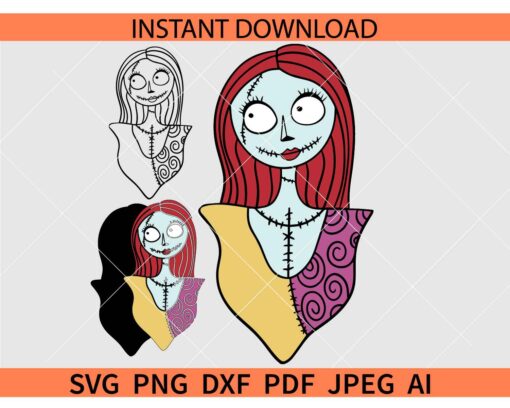 Layered Sally SVG, Cute Sally SVG, Colored Sally SVG