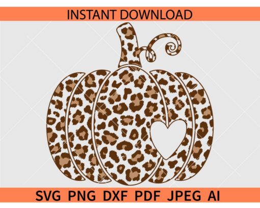 Leopard Print Pumpkin SVG, Heart Leopard Print Pumpkin SVG