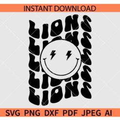 Lions smiley face SVG, Retro Text Lions smiley face SVG, The Lions Smile SVG