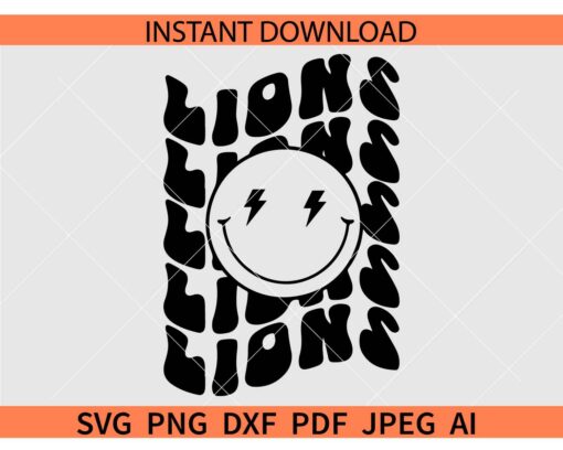 Lions smiley face SVG, Retro Text Lions smiley face SVG, The Lions Smile SVG