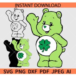 Lucky care bear SVG, Care Bear Clover Leaf SVG, St. Patrick's Day Care Bear SVG