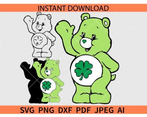 Lucky care bear SVG, Care Bear Clover Leaf SVG, St. Patrick's Day Care Bear SVG
