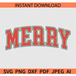 Merry varsity font SVG, Merry with Varsity Font SVG, Green and red Merry varsity font SVG