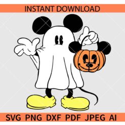 Mickey Ghost Halloween SVG, Mickey Mouse ghost SVG, Mickey Ghost with Halloween Pumpkin SVG