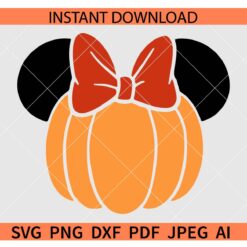 Minnie Mouse Pumpkin Head SVG, Disney Pumpkin Bow SVG, Pumpkin with Mickey Ears SVG