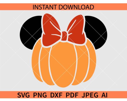 Minnie Mouse Pumpkin Head SVG, Disney Pumpkin Bow SVG, Pumpkin with Mickey Ears SVG