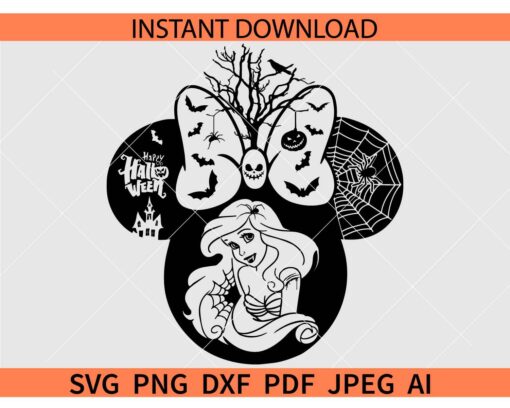 Minnie Princess Ariel Halloween SVG, Minnie Ears Princess Ariel SVG