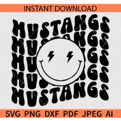 Mustangs smiley face SVG, Retro Text Mustangs Smile SVG, Mustangs Retro Wavy Text Smile SVG