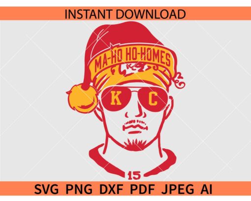 Patrick Mahomes With Christmas Hat SVG, Santa Patrick Mahomes KC SVG, Santa Mahomes Sunglasses SVG