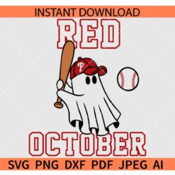Philly Red October Ghost SVG, Phillies Ghost Playing Baseball SVG