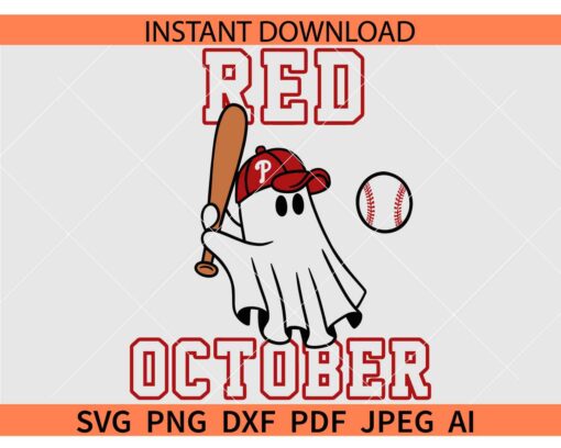 Philly Red October Ghost SVG, Phillies Ghost Playing Baseball SVG