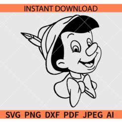 Pinocchio Coloring Page SVG, Pinocchio Sketch SVG, Pinocchio Head Line Art SVG