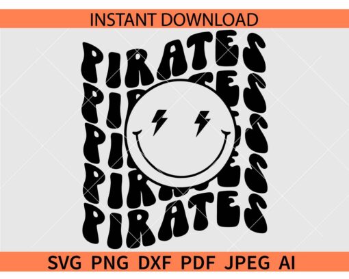Pirates smiley face SVG, Retro Text Pirates smile SVG, The Pirates Smile SVG