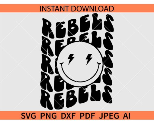 Rebels smiley face SVG, Retro Text Rebels smile SVG, The Rebels Smile SVG
