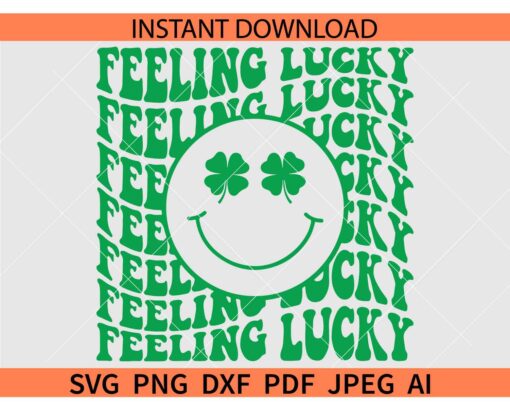 Retro Feeling Lucky SVG, Feeling Lucky  Retro Wavy Text SVG, Feeling Lucky Smile SVG