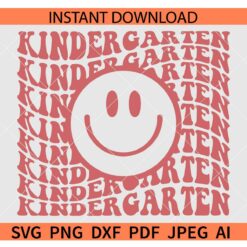 Retro Kindergarten SVG, Kindergarten Retro wavy Text Smile SVG, Kindergarten Smiley Face SVG