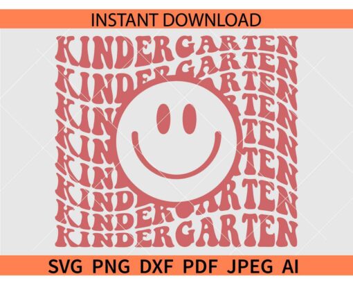 Retro Kindergarten SVG, Kindergarten Retro wavy Text Smile SVG, Kindergarten Smiley Face SVG