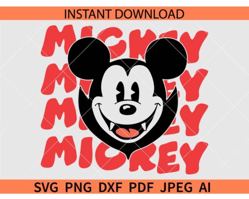 Retro Mickey Vampire SVG, Mickey Vampire Retro Text SVG, Disney Vampire SVG