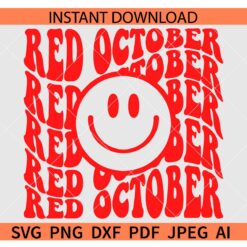 Retro Red October smiley face SVG, Red October Retro Wavy Text SVG, Red October Retro Wavy Text smiley face SVG