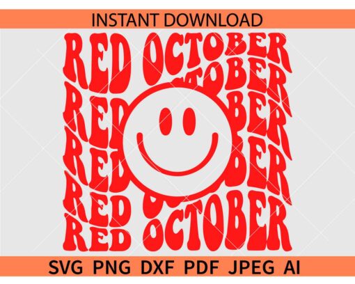 Retro Red October smiley face SVG, Red October Retro Wavy Text SVG, Red October Retro Wavy Text smiley face SVG