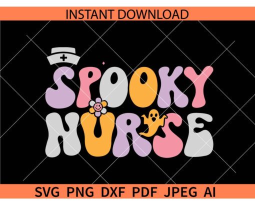 Retro spooky nurse SVG, Halloween Nurse SVG, Spooky Nurse Ghost and Bats SVG
