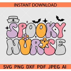 Retro spooky nurse SVG, Halloween Nurse SVG, Spooky Nurse Ghost and Bats SVG