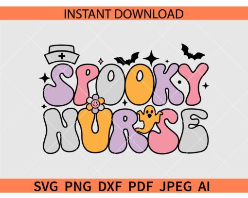 Retro spooky nurse SVG, Halloween Nurse SVG, Spooky Nurse Ghost and Bats SVG