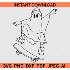 Skating ghost SVG, Ghost on a skating board SVG, Halloween Ghost Skating SVG