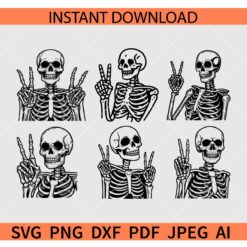 Skeletons peace sign Bundle SVG, Happy Skeleton Peace ASL SVG