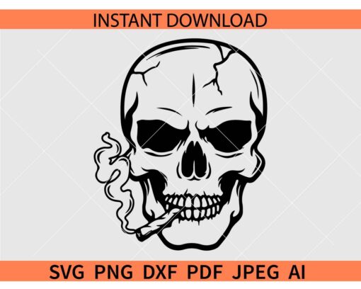 Skull smoking joint SVG, Skull Smoking weed joint SVG, Happy Skull Smoking Cannabis SVG, Skull Smoking marijuana SVG