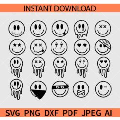 Smiley Face Bundle SVG, Smiling Face Bundle SVG, Drippy Face Bundle SVG
