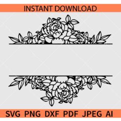Split flower frame SVG, Flowers name frame SVG, Flower monogram SVG