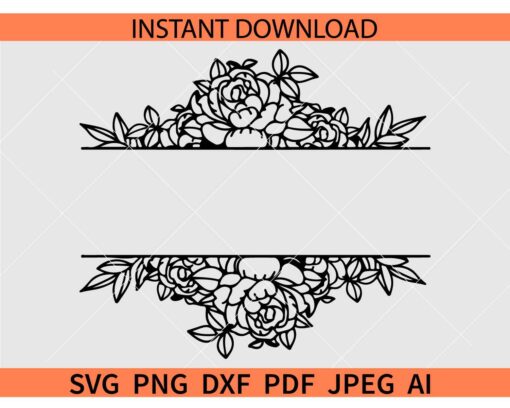 Split flower frame SVG, Flowers name frame SVG, Flower monogram SVG