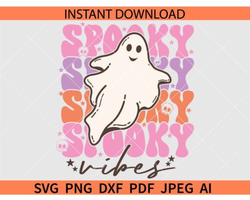Spooky vibes retro wavy text SVG, Ghost Spooky vibes retro SVG