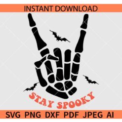 Stay spooky Rock on skeleton hand SVG, Halloween skeleton hand Svg