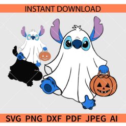 Stitch Ghost with Pumpkin SVG, Layered Halloween Stitch Ghost SVG